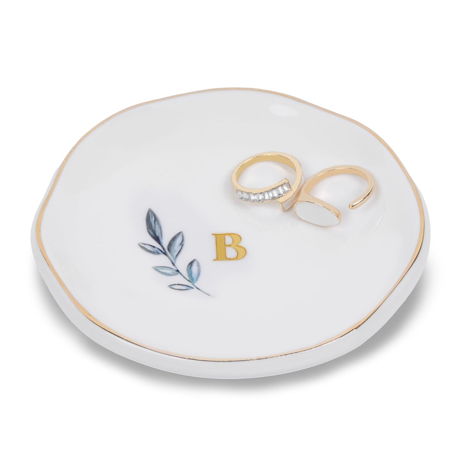 Personalized Ceramic Ring Dish, Initial Jewelry Tray for Rings, Earrings, Necklaces & Bracelets, Gift for Engagements, Birthdays, Holidays, Mom, Sister, Bridesmaid, Bride-to-Be, 4" Ring Plate
