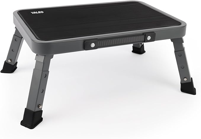 Valeo Folding Step Stool, Adjustable Step Stool with Non-Slip Platform, 500 Lbs Capacity, Step Ladder for Adults or Kids in Kitchen, Bathroom, RV, Camping, Office, Black
