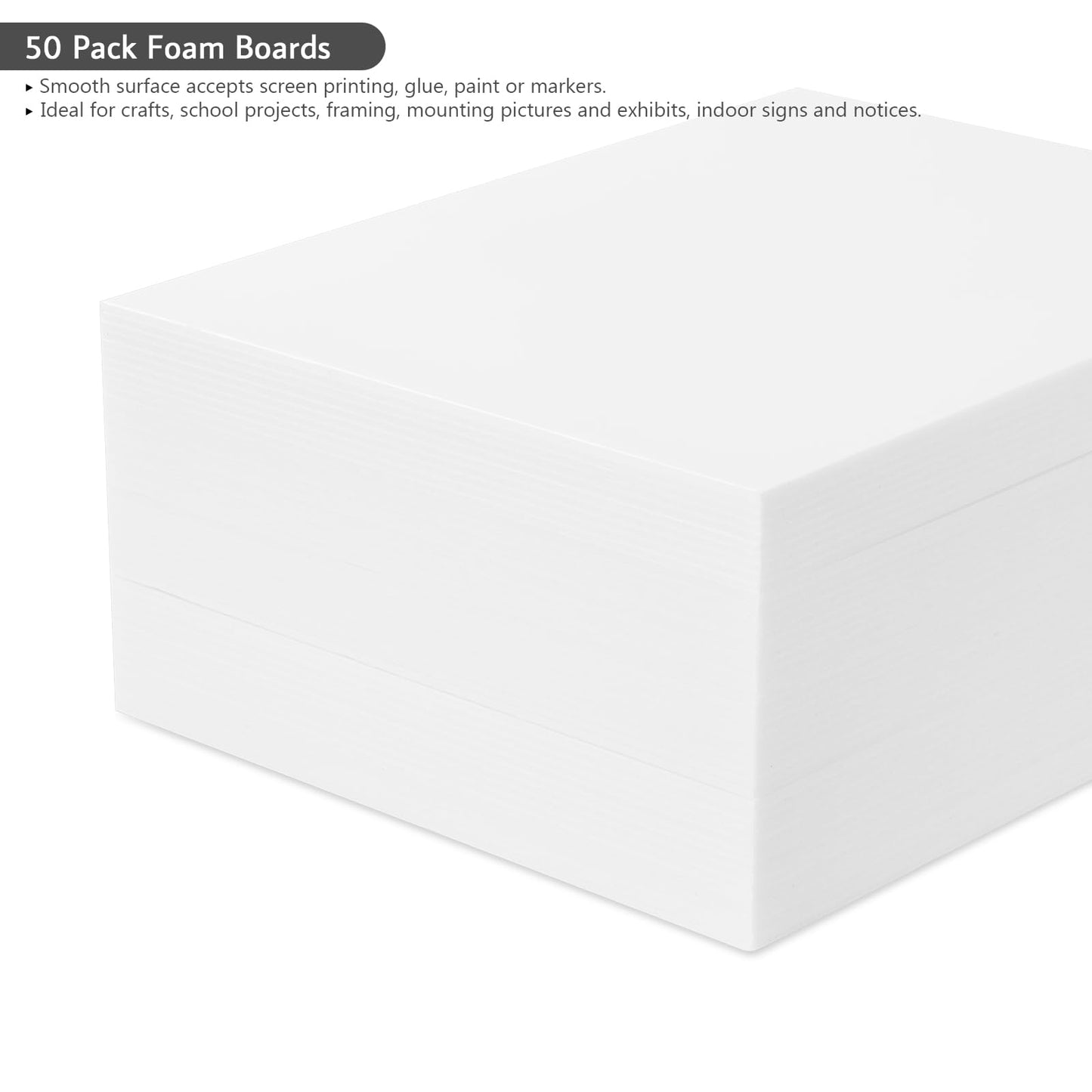 50 Pack White Foam Board for Projects, 11 x 13.7Inch Foam Core Baking Board Mat Board Center, 1/8Inch Thick Polystyrene Foam Sheet for School, Presentation, Signage & Art Crafting