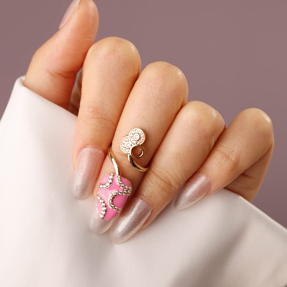 Rumtock Fingernail Opening Ring Rose Red Nail Decorative Knuckle Nail Ring for Women Nail Art