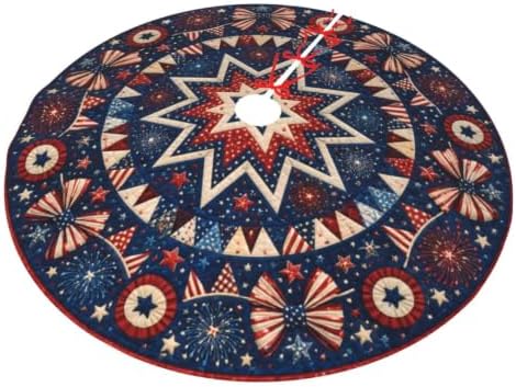 4th of July Christmas Tree Skirt Xmas Tree Skirt, Winter Christmas Tree Mat for Home Party Holiday Indoor Outdoor Decorations