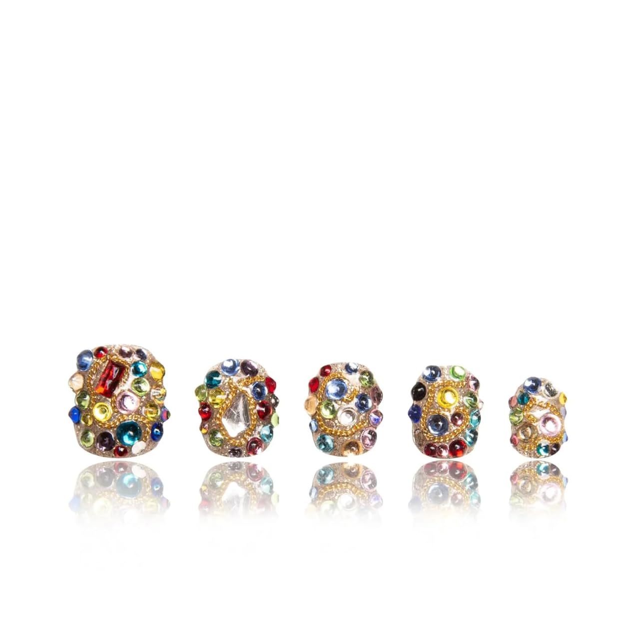LOVFUL Reusable Press on Nails | Salon Quality Sustainable Style Handmade with Full Covered Crystals | Almond Short 0.8 in | (Precious, M)