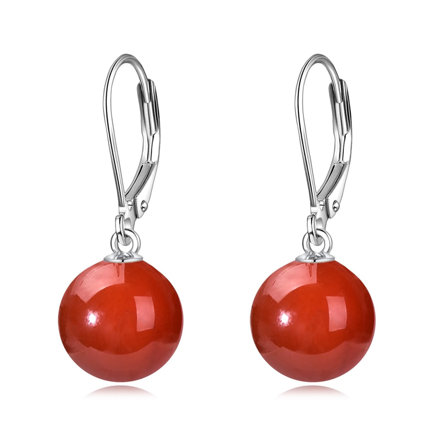 925 Sterling Silver Carnelian Leverback Earrings Red Agate Dangle Drop Jewelry Gifts for Women (Red Agate)