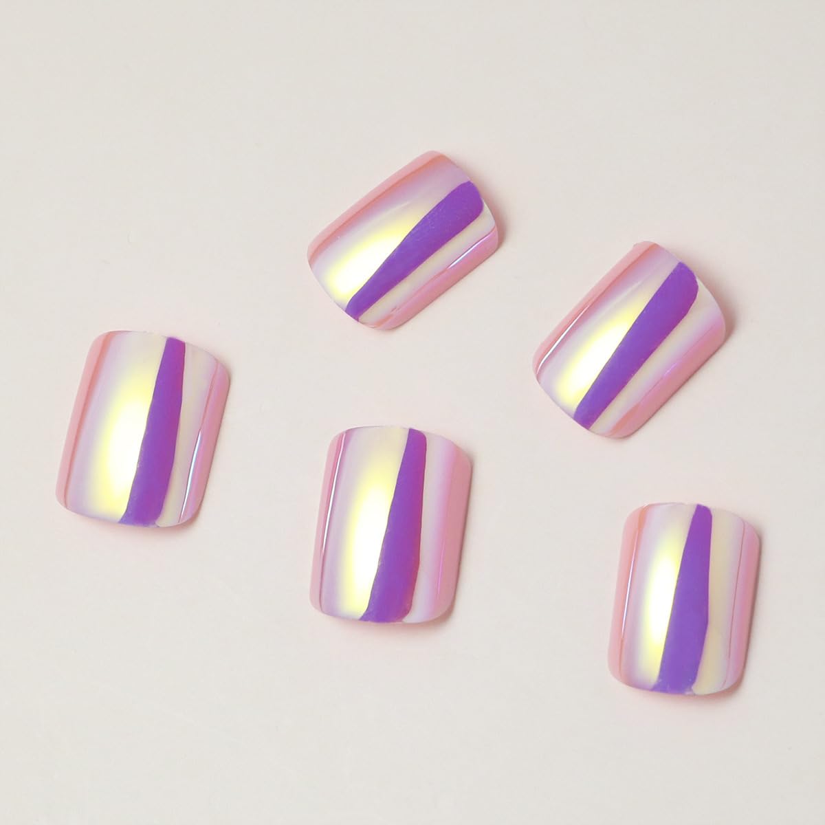 Purple Chrome Press on Nails Short Square Fake Nails Aurora False Nails with Design Mirror Metal Plating Acrylic Nails Glue on Nails Glossy Stick on Nails for Women Girls Manicure 24Pcs