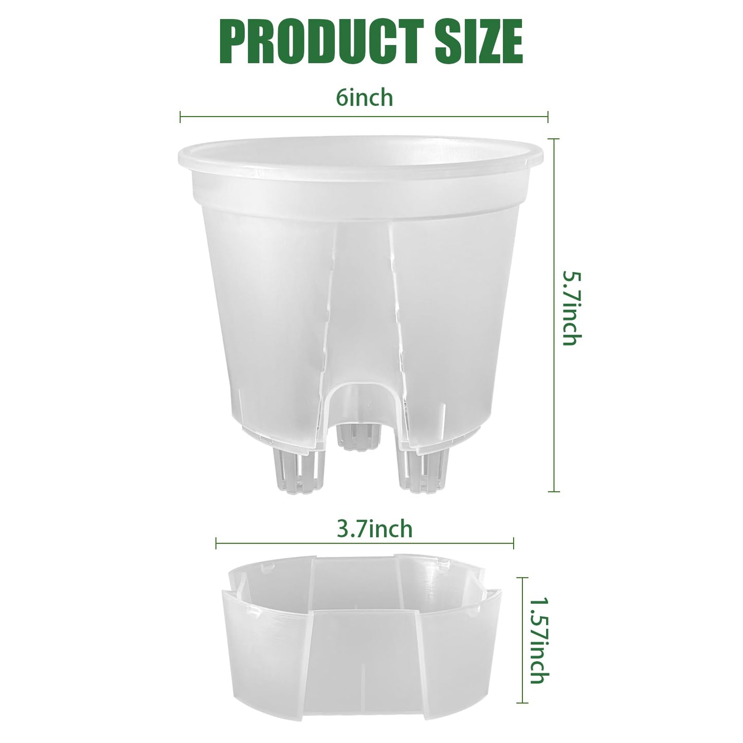 Cdd's Path 5-Pack 6 Inch Self Watering Naked Root Planter Pots with Drainage Holes & Reservoir, Plastic Planters with Air Pipes for Indoor Outdoor Plants，Clear