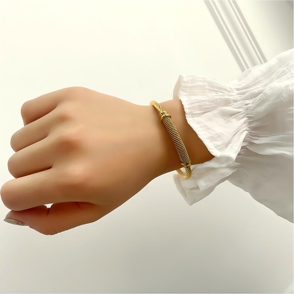 MENGSHA 14K Gold Plated Bracelet for Men for Women Open Adjustable Bangle Cuff Bracelet Chunky Twisted Bangle Bracelet for Women Stackable Bracelet Jwerelry Gift for Birthday Graduation Anniversary