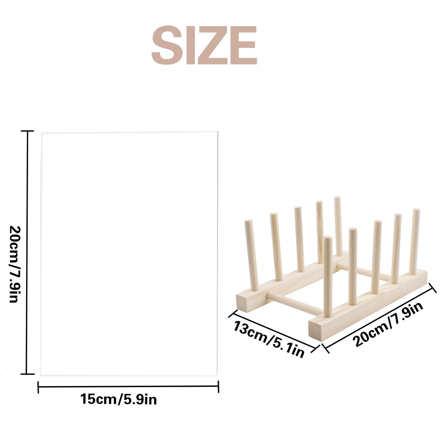QoTang 4 PCS Transparent Nail Art Display Board with Wooden Display Holder, Acrylic Display Polish Board with Double Sided Tape False Nail Tips Sample Display Holder Nail Color Nail Practice Board