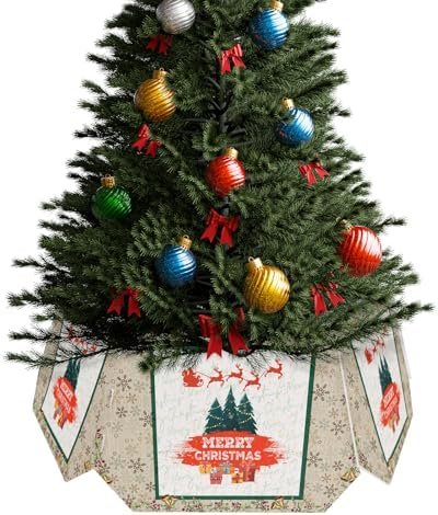 Christmas Tree Collar Tree Box Stand Cover, Artificial/Pencil/Silm/Skinny Tree Ring 6 Packs Collapsible Tree Skirt for Christmas Xmas Tree Decorations, Xmas Tree Vintage Winter Berry Gift 14.5"x10"
