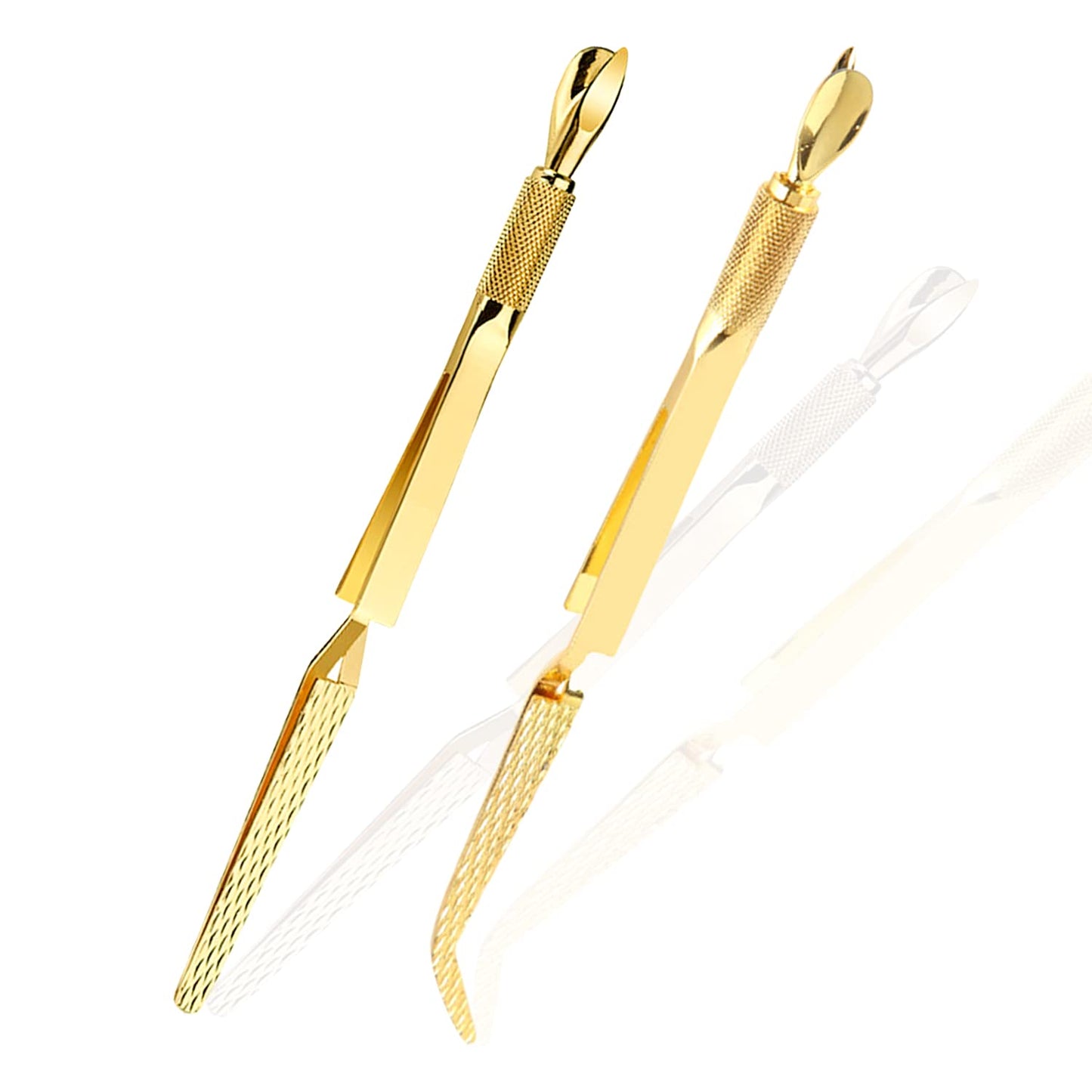 SILPECWEE 2Pcs Nail Pinching Tool C Curve Nail Extension Clips Metal Cuticle Pusher Nail Scraper Gel Nail Polish Remover False Nails Shaping Tweezers Multi-Function Manicure Tools (Gold)