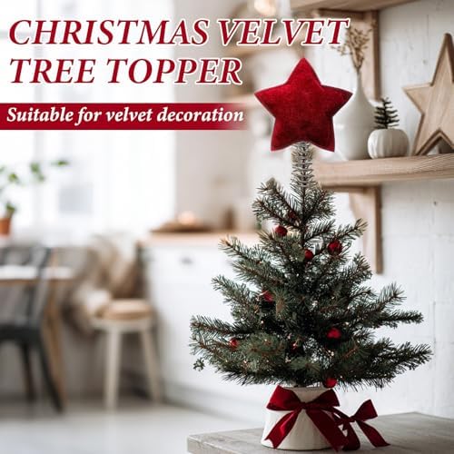 Gejoy 6 Inch Velvet Vivid Star Christmas Tree Topper, Mini Holiday Decor