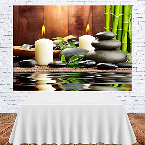 Meditation Relax Backdrop, Bamboo Zen Stone Candle Water Woodiness Floor, Dessert Table Banner Decoration Background Studio Photography Props 7x5ft BJQQPH327 - size: 7x5ft
