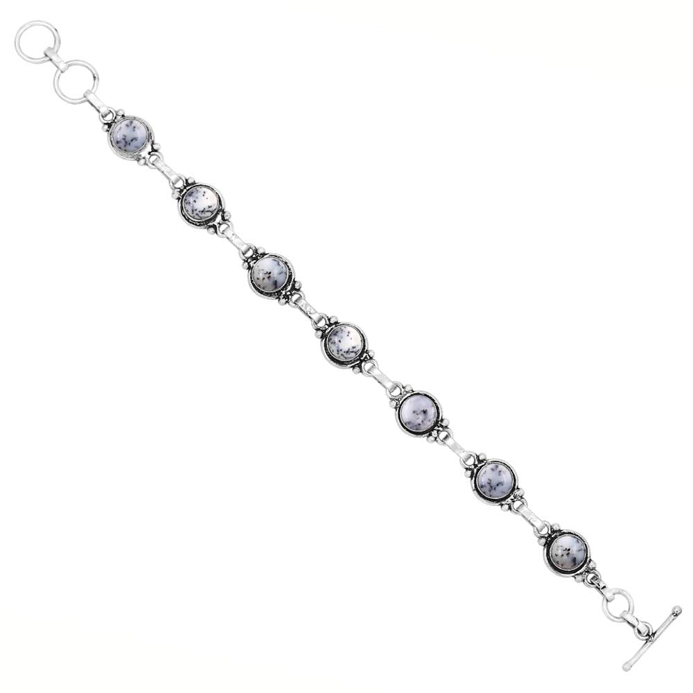 Natural Dendrite Opal 925 Silver Plated White Gemstone Bracelet for Women - October Birthstone Vintage Style Handmade Adjustable Bracelet - Mother's Day Gifts for Her