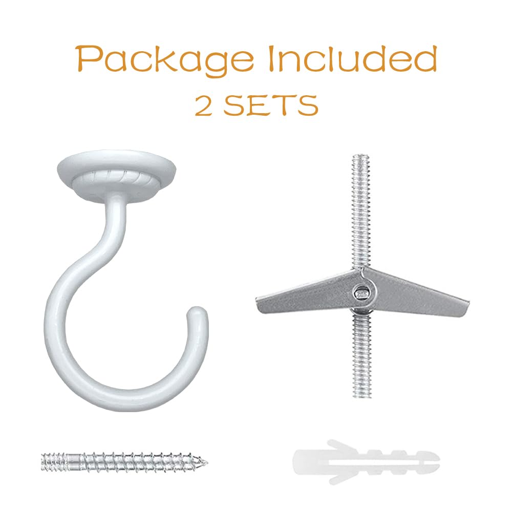Lizntiate Ceiling Hook Large Swag Heavy Duty Hook with Hardware for Hanging Plants Ceiling Easy Installation Cavity Wall Dry Wall Indoor & Outdoor (2 Sets White)