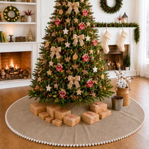 Syhood 72 Inch Extra Large Christmas Tree Skirt Linen Burlap Tree Skirt