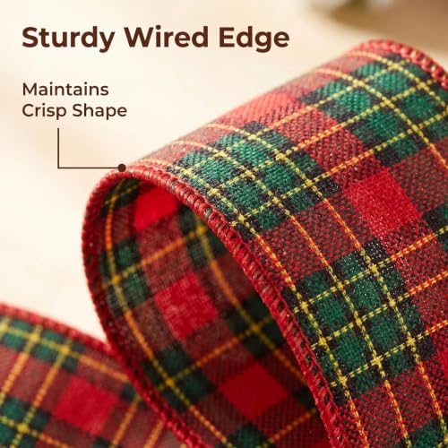 2 Pack Christmas Plaid Bows, 19.6 Inch Wreath Bows for Rustic Holiday Decor