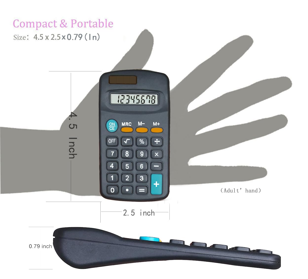 BESTWYA Calculator Small, 4 Function Calculators with Solar Power 8 Digit Small Pocket Size Desktop Handheld for Classroom Desktop Home (Black,Set of 30)
