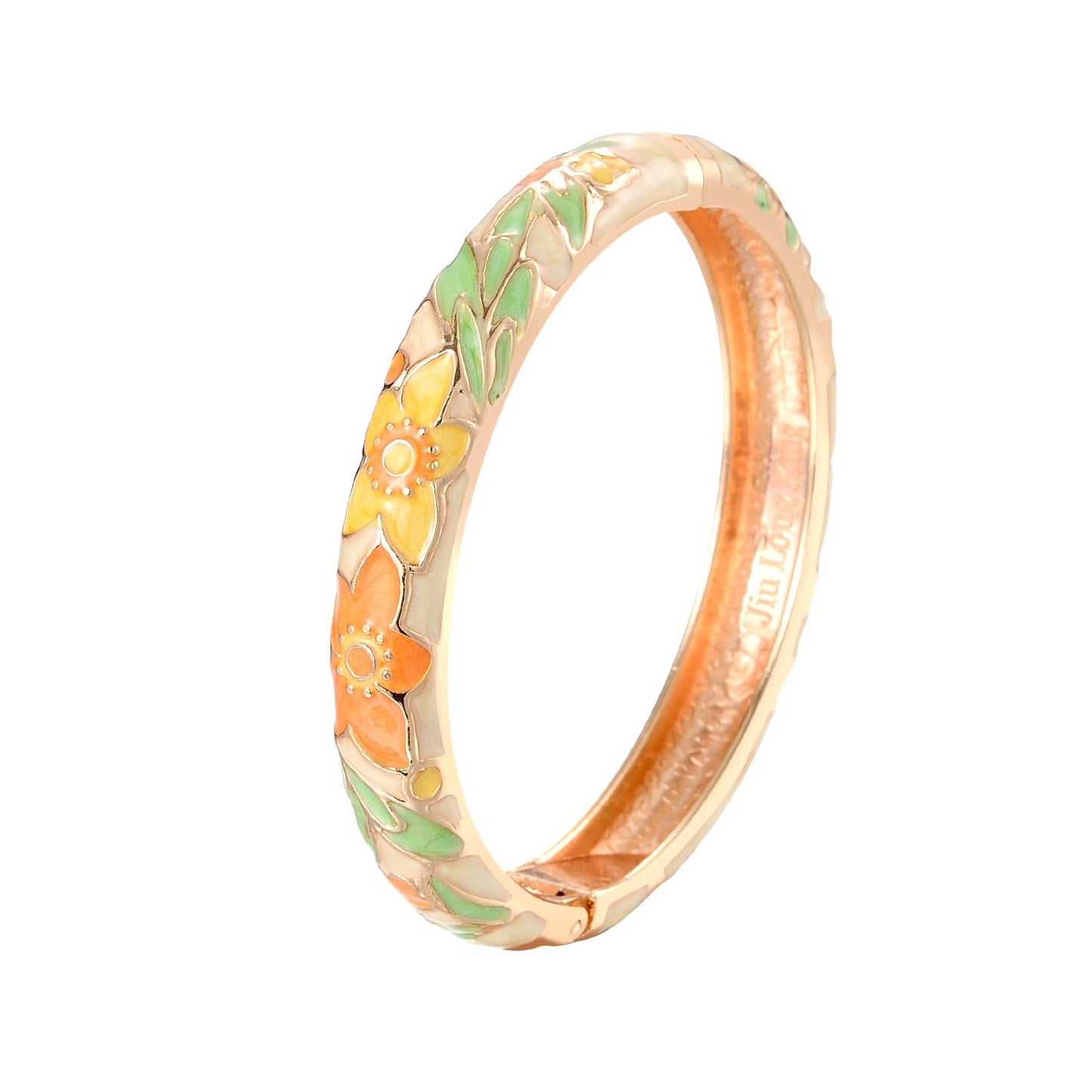 UJOY Bangles 5 Pcs Enamel Jewelry Set Rose Flower Engraved Cloisonne Bracelets Pack in a Box 5PCS Cream Yellow