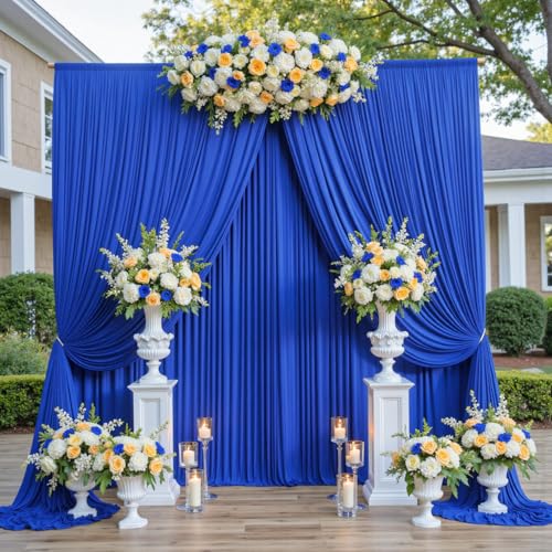 10ftx12ft Wrinkle Free Royal Blue Backdrop Curtain, 2 Panels 12FT Height Royal Blue Wedding Backdrop Drapes, Silky Polyester Back Drop Cloth for Birthday Photography Background Party Backdrop Draping - color: Royal blue, size: W5' x H12'(2 panels)