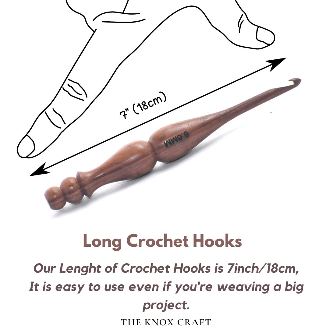 THE KNOX CRAFT Wooden Crochet Hook Set of 7 (4mm–10mm) – Ergonomic Soft Grip Handles, Smooth Wooden Yarn Hooks for Arthritic Hands – Beginner-Friendly Crochet Hooks Gift Set