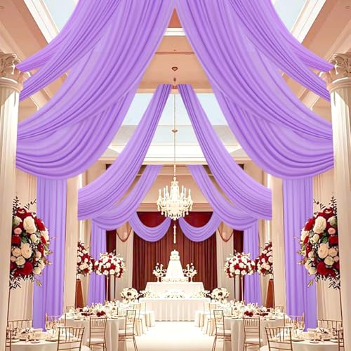 DUOBAO Lavender 5x20ft Chiffon Drapes | Elegant Sheer Wedding Backdrop Curtains | Perfect for Tent, Banquet Hall, and Photography - color: Lavender, size: 60"W x 240"L (Pack of 6)
