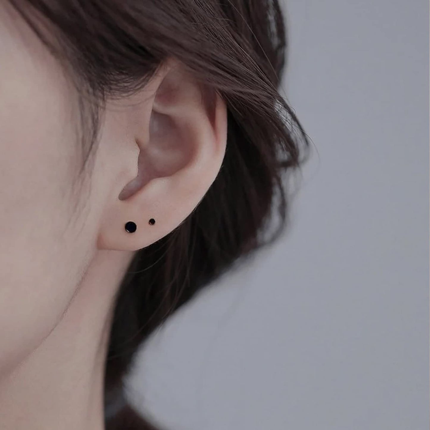 Sterling Silver Stud Earrings for Women Men- 4 Pairs of Hypoallergenic Simple Geometric Small Stud Earring Set Tiny Circle Triangle Square Bar Stud Earrings Mini Cartilage Tragus Earrings(Black Gold)