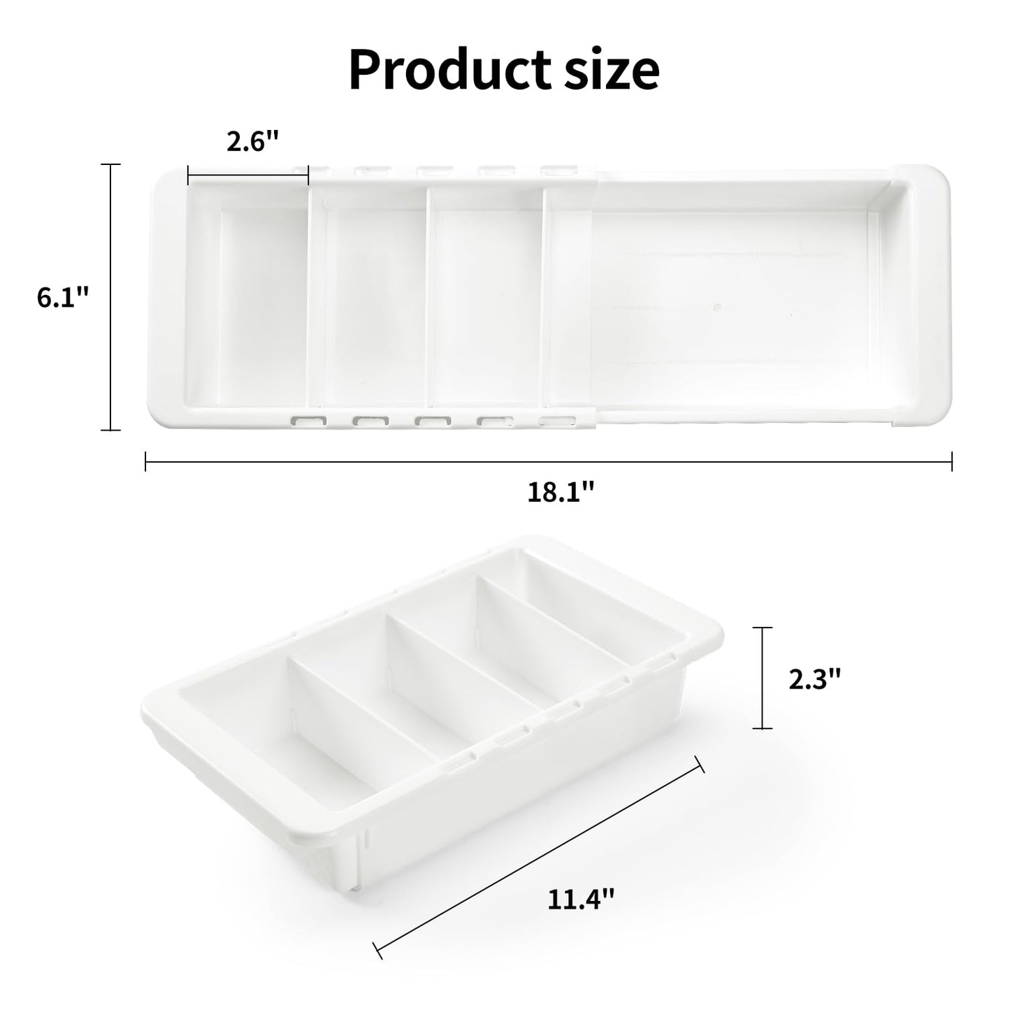 Plastic Drawers Organizer for Office Bathroom Bedroom Kitchen Desk - 1 Layers More White Storage Tray - Expandable 11.4-18.1 Inches (DEEP 2.3")