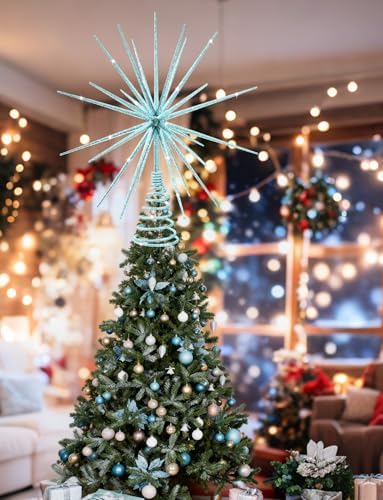 13.7 Inch Blue Christmas Tree Topper - 3D Burst Blue Tree Topper, Exploding Star Christmas Tree New Year Holiday Tree Decoration