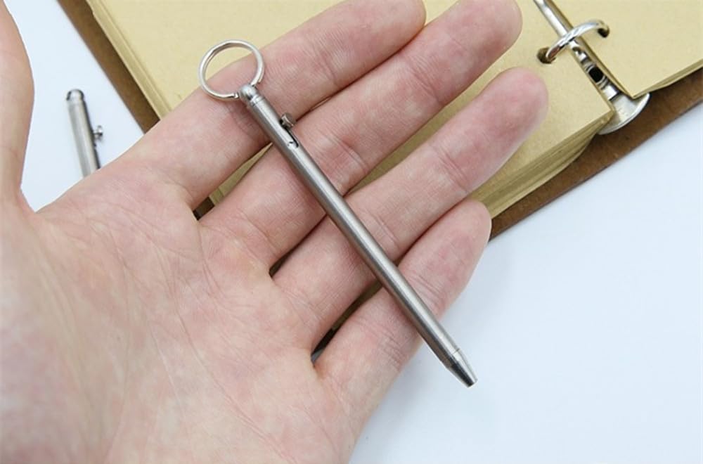SZHOWORLD Mini Keychain Titanium Pen - Ultra Light Portable EDC Small Bolt Action, Outdoor Gadget Personality Creative Signature (Titanium Color)