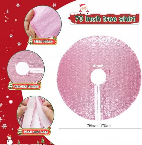 Poise3EHome Fuchsia Pink Christmas Tree Skirt, 70 Inch Sequin Tree Skirt