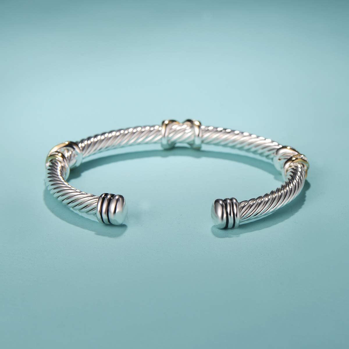 UNY Jewelry Bracelet Triple Criss Cross X Shape Infinity Twisted Cable Open Cuff Bangle Designer Inspired Women Jewelry (Triple Stone)