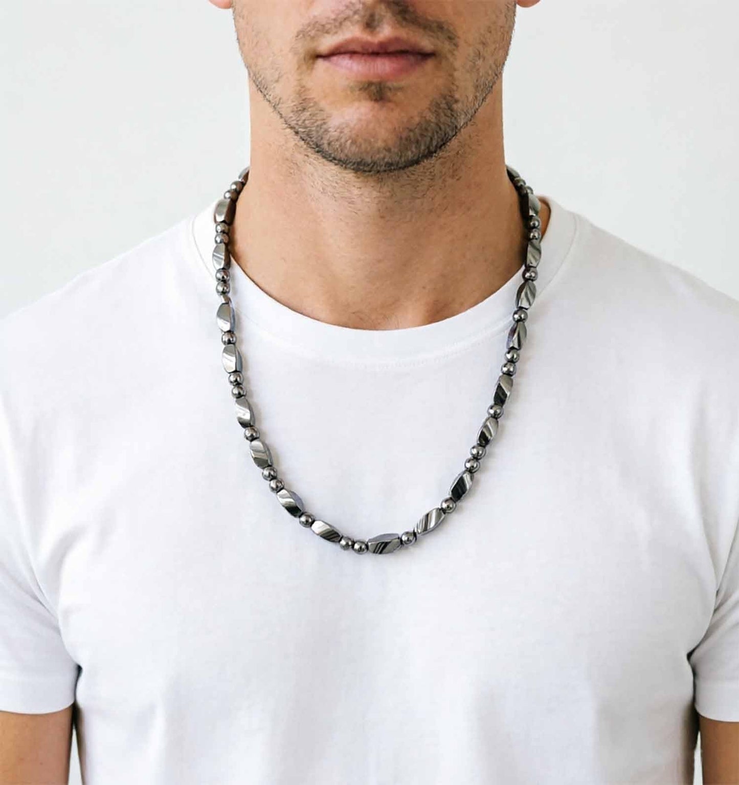 Ecooon 5A grade hematite magnetic therapy necklace for men and women, healing stone unisex 20"