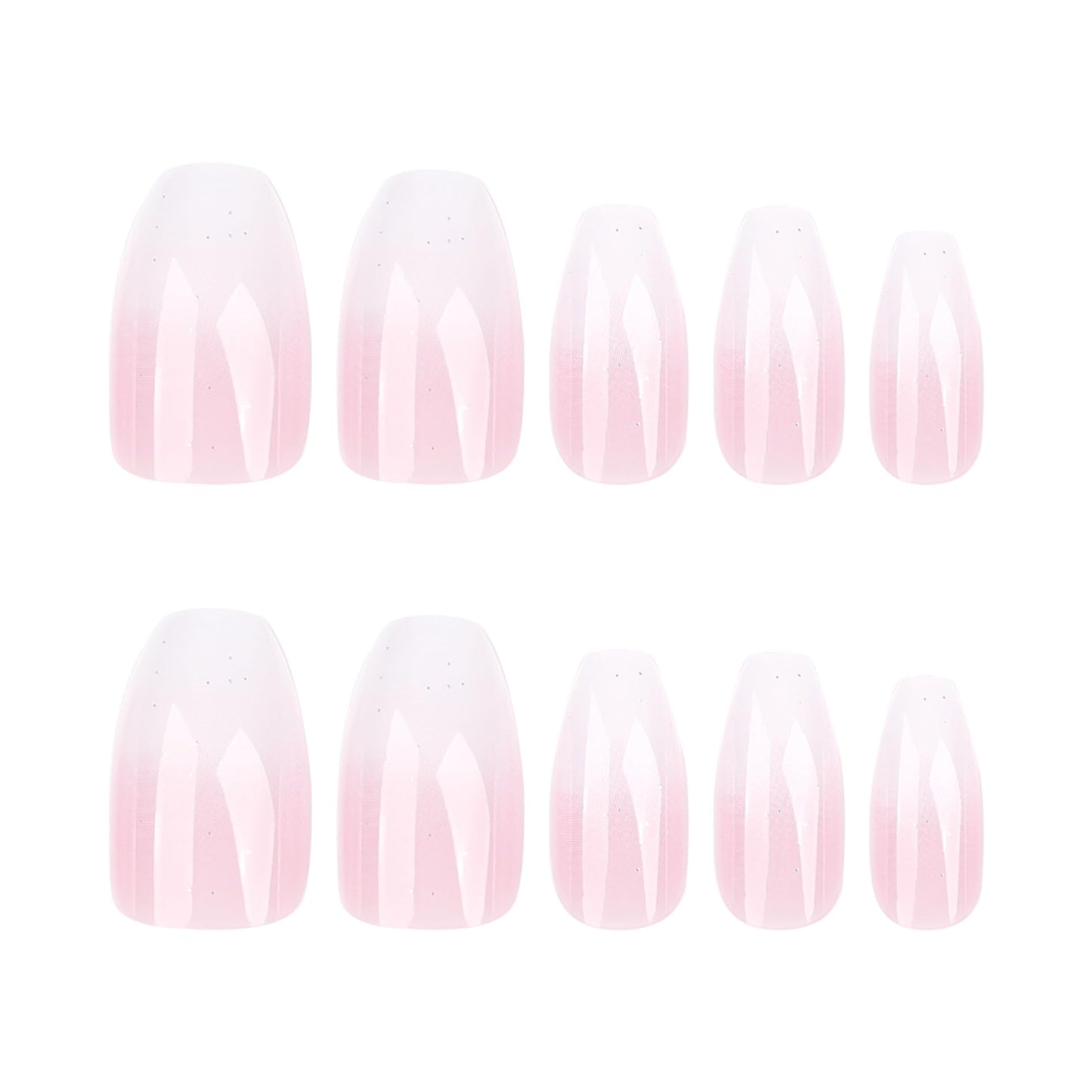 RUOKEXIN Coffin Press on Nails Medium Fake Nails Pink White Ombre False Nails with Designs Sparkly Artificial Nails Medium Glue on Nails Coffin Nail Press ons Cute Stick on Nails for Women 24Pcs