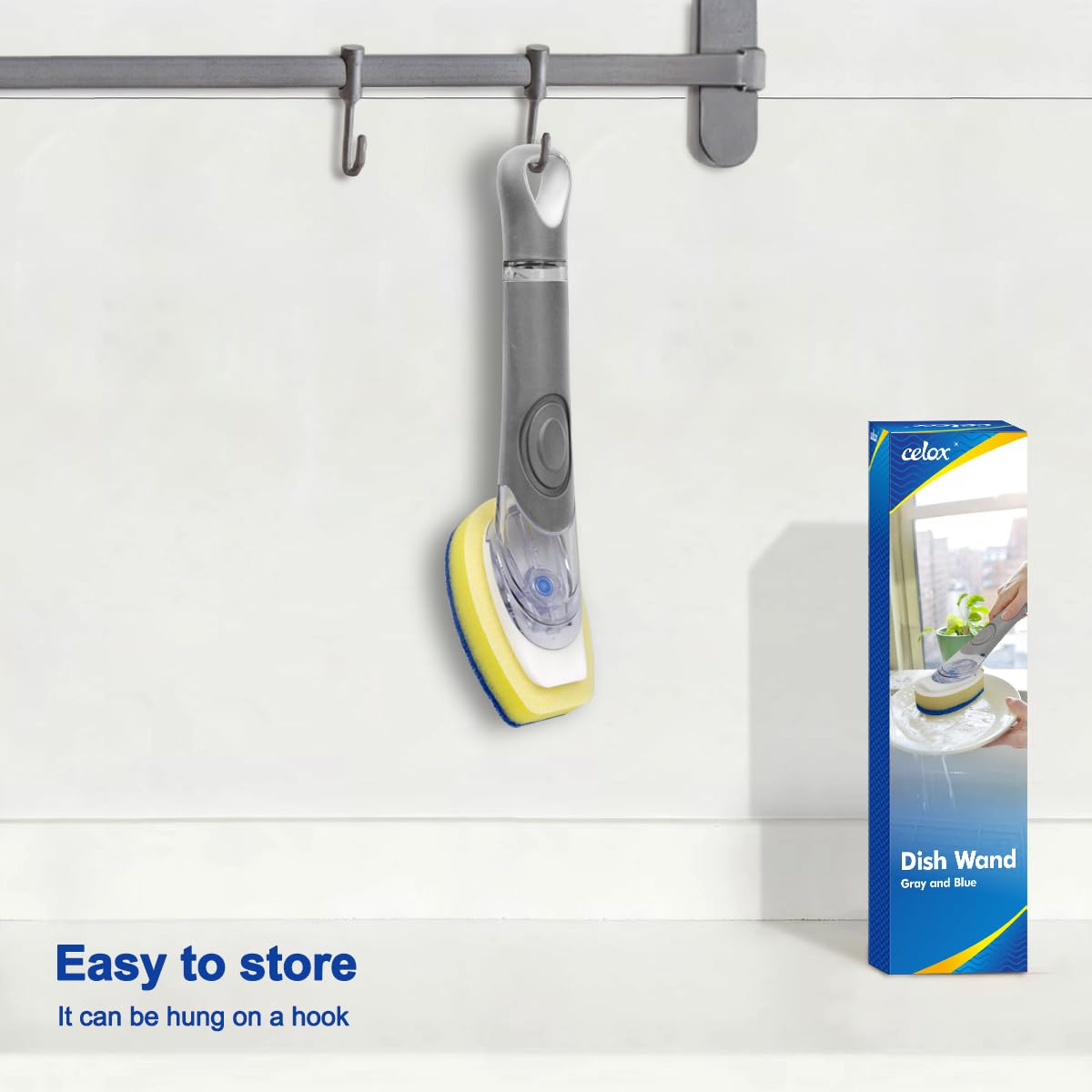 CELOX Non-Scratch Dishwashing Scrubber with Soap Dispenser, Dish Wand for Cleaning Kitchen
