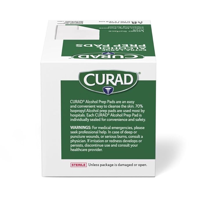 CURAD XL Alcohol Prep Pads, Extra Large 4” x 5.5”, 144 Sterile Isopropyl Alcohol Wipes Individually Wrapped, for First Aid, Cuts, and Scrapes, Large Size for Cleaning and Sanitizing, Pack of 3 Boxes