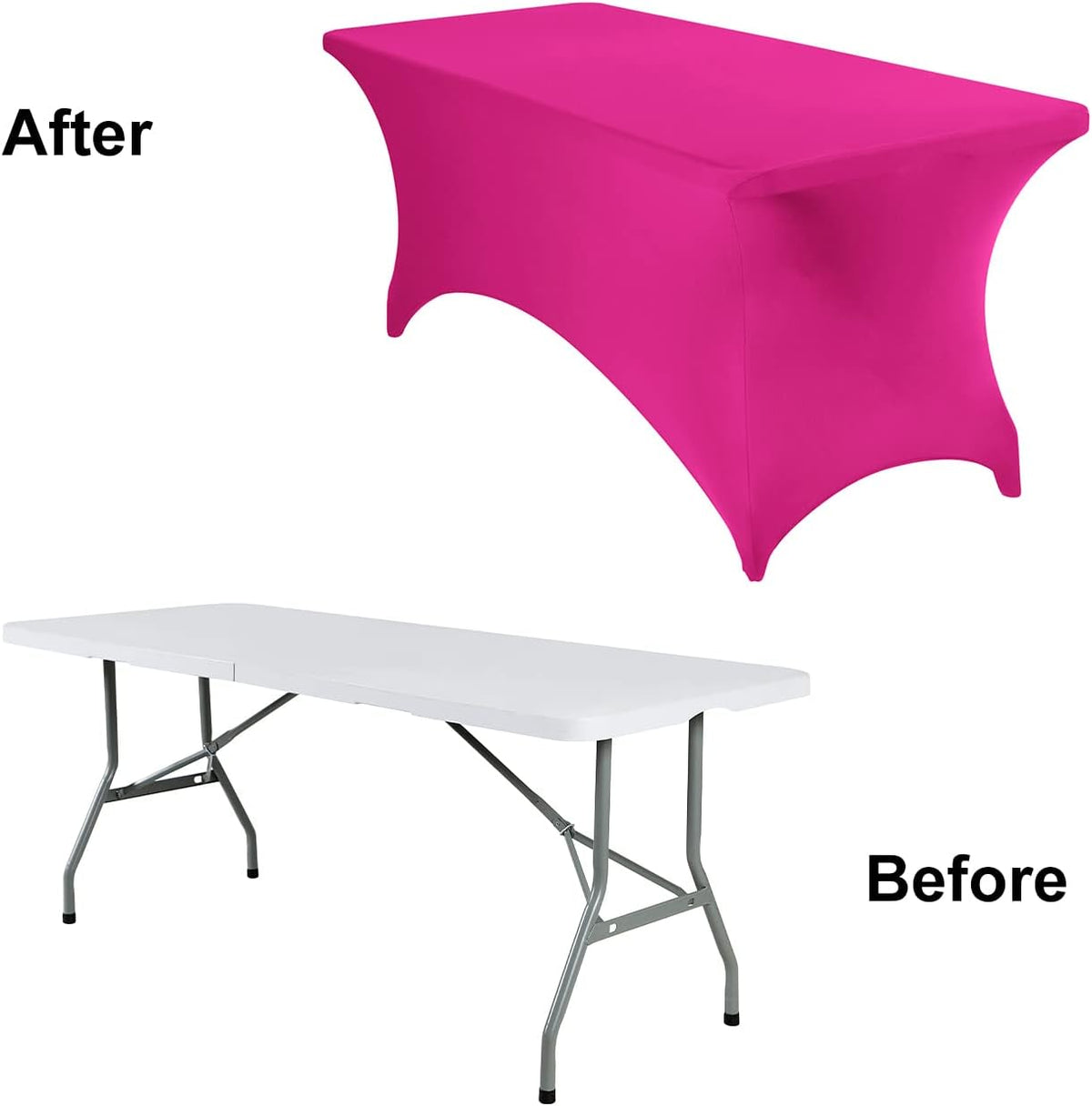 2Pack Spandex Waterproof Table Covers 6ft，Spandex 6ft Waterproof Table Cover for Party,Wedding, Banquet, and Events(Fuchsia)