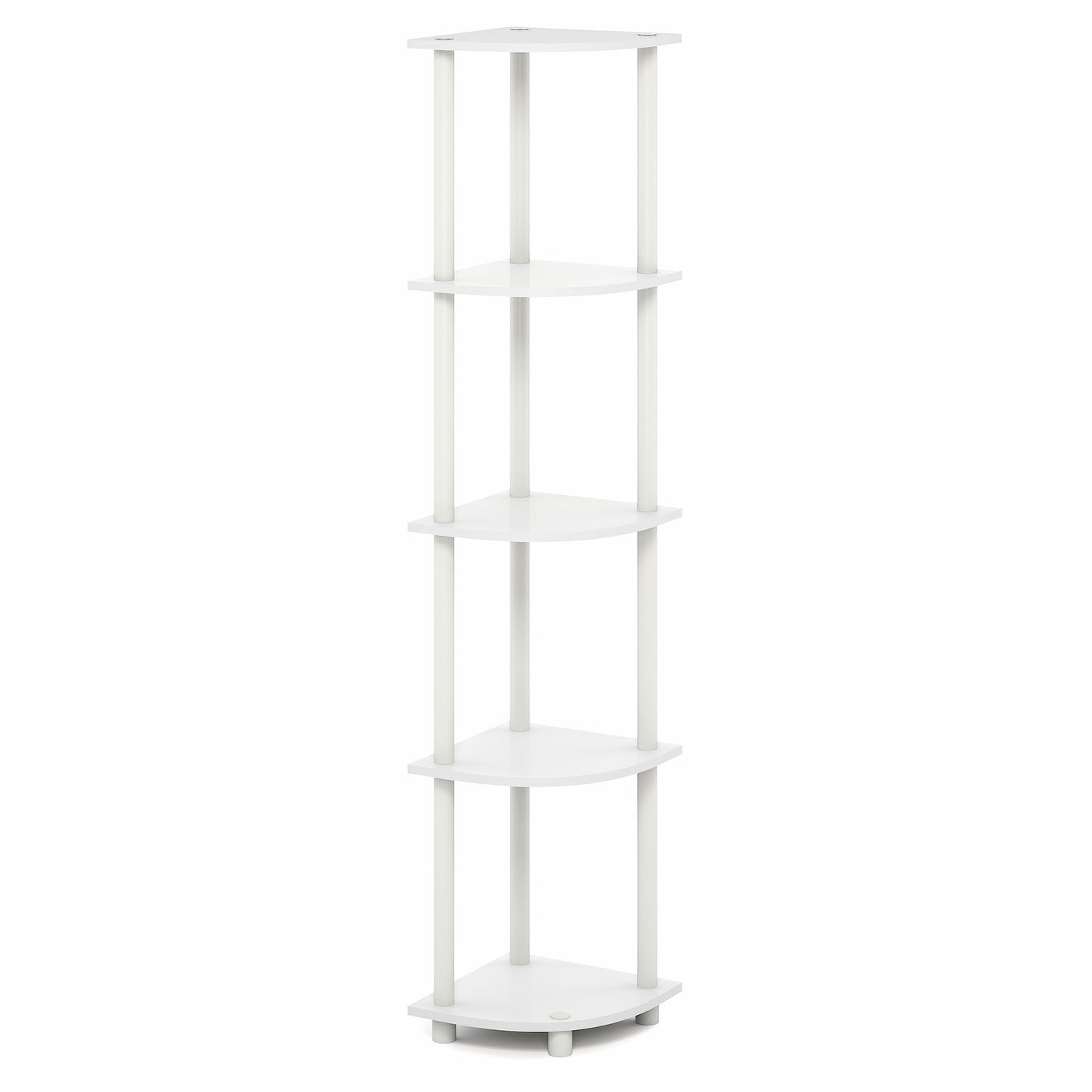 Furinno Turn-N-Tube Corner Shelf, 5-Tier Corner Bookshelf, Open Storage Shelves, for Organization and Storage, Living Room, Home Office, Garage, Bedroom, Plain White