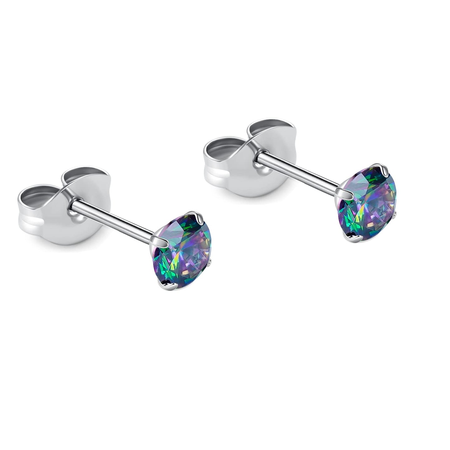 1 Pair Implant Grade Titanium Stud Earrings Set Hypoallergenic 3mm 4mm 5mm 6mm Cubic Zirconia G23 Titanium Earring Studs for Women Men for Sensitive Ear (4mm VM)