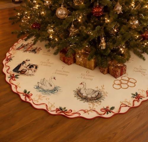 Chalyna 48 Inch Vintage 12 Day of Christmas Tree Skirt
