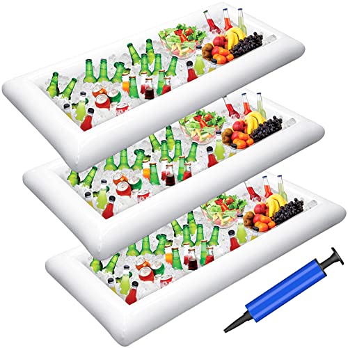 Jasonwell 3 PCS Inflatable Serving Bars Ice Buffet Salad Serving Trays Food Drink Holder Cooler Containers Indoor Outdoor BBQ Picnic Pool Party Supplies Luau Cooler w Drain Plug - style: 3 PCS