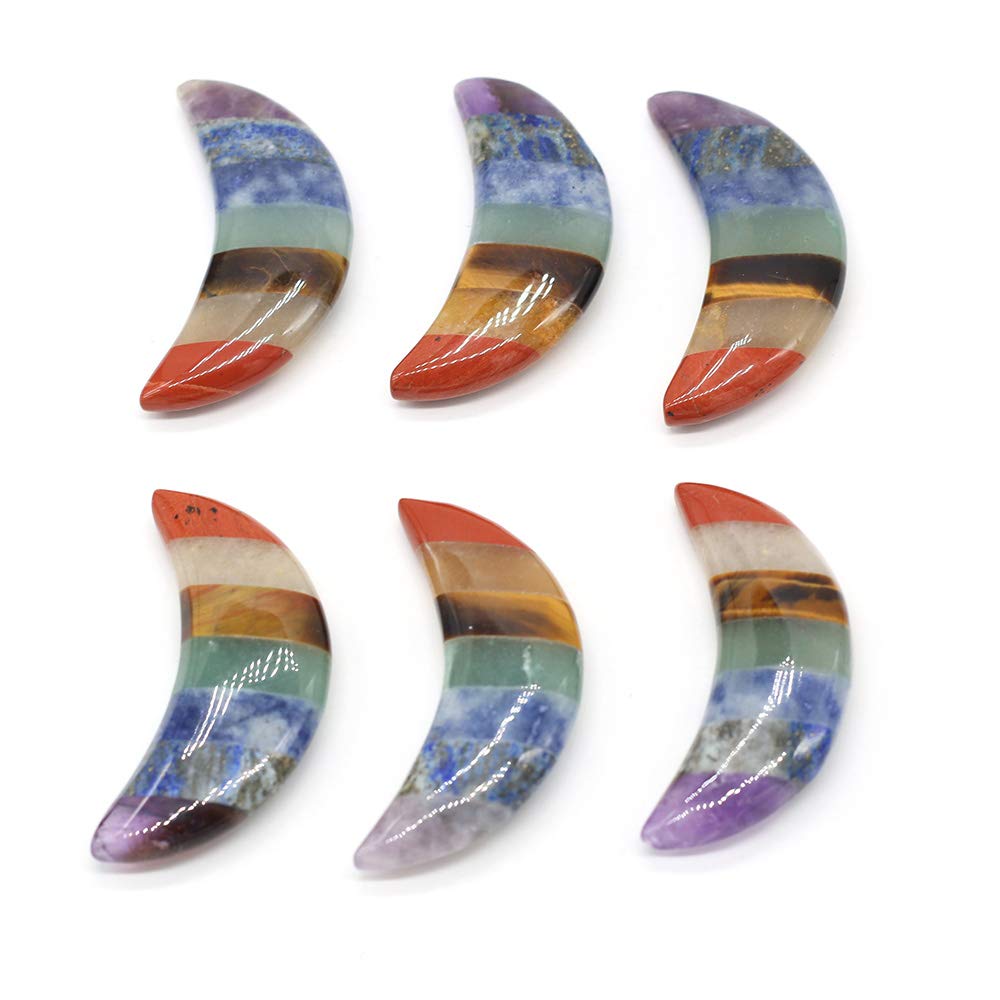 Zotoone Healing Crystals Chakra Stones,Natural Crystals Gemstones Spiritual Reiki Healing Stones,Moon Shape 7 Chakra Balancing Metaphysical Healing Polished Tumbled Stones (2 Pcs)