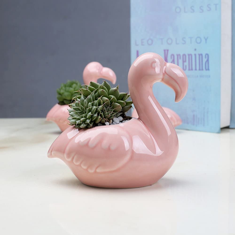 JOIZPAPA Pack of 2 Creative Planter Pots Flamingo Succulent Plants Pots Ceramic Mini Flower Pots Containers