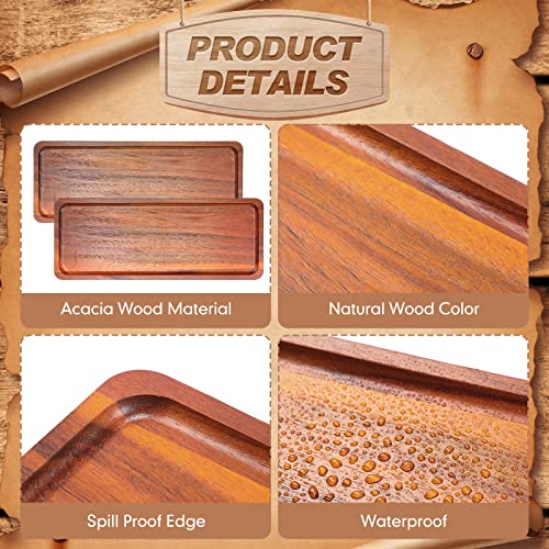 Skylety 15 Pack Solid Wood Serving Tray Large Acacia Party Server Platter Rectangular Charcuterie Board with Grooved Handle for Home kitchen Cheese Appetizer Farmhouse Table Supplies (13.8 x 5.4 Inch) - size: 13.8 X 5.4 Inch