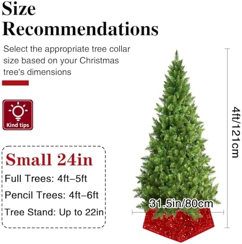 XmasExp Christmas Tree Collar, 24 inch Sequin Tree Skirt Stand Base Cover for Home Decor, Medium Size 4 Piece, White
