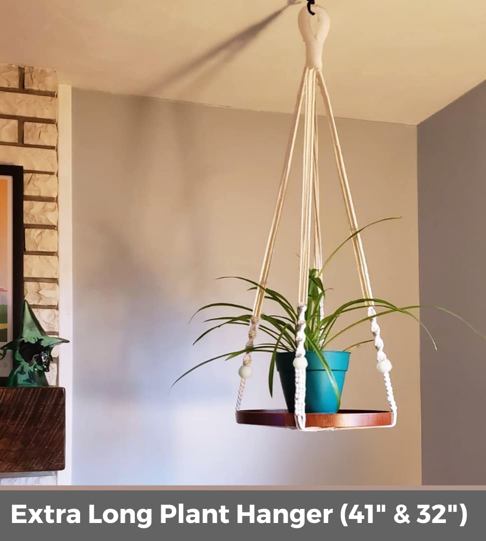 Shineloha 2 Pack Macrame Plant Hanger | Plant Hanger Indoor, Hanging Planter Shelf | Hanging Planter (Beige) (1 Large + 1 Medium)