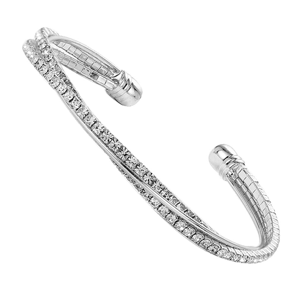 Silver Cuff bangle Bracelets For Women Rhinestone Clear Crystal Dainty Bracelet Bangle (silver)