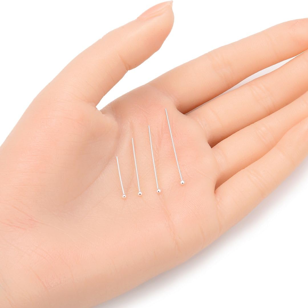 50pcs Adabele Authentic Sterling Silver Round Ball Headpin Head Pins 18mm (0.7 inch) Hypoallergenic for DIY Craft Jewelry Making (Wire 0.7mm/21 Gauge) SS428