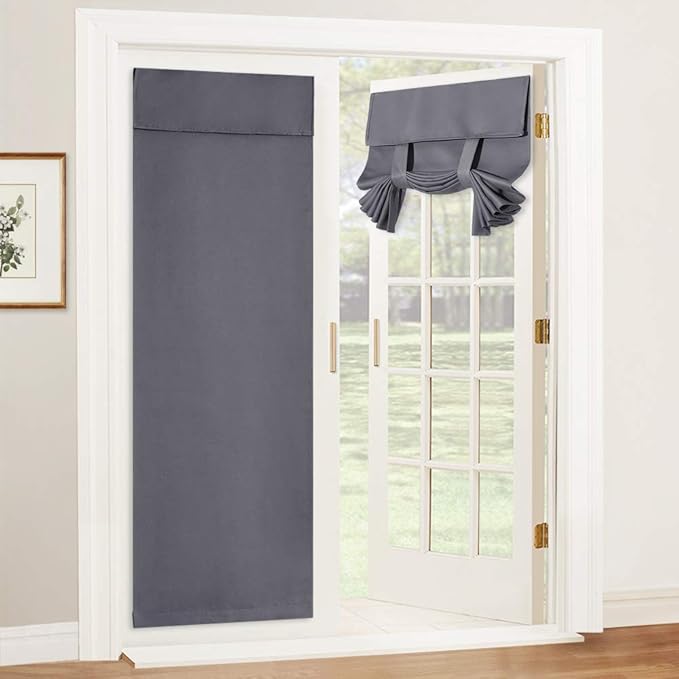 RYB HOME French Door Curtain 80 inches- Privacy Room Darkening Front/Tricia/French Door Window Curtains Sidelight Curtain Tie up Shade, W30 x L80 inch, 1 Panel, Grey