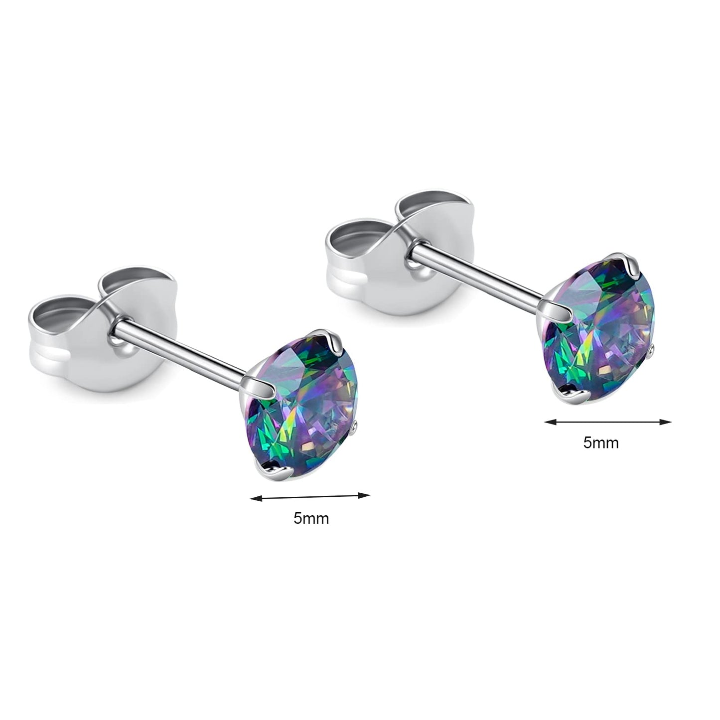 1 Pair Implant Grade Titanium Stud Earrings Set Hypoallergenic 3mm 4mm 5mm 6mm Cubic Zirconia G23 Titanium Earring Studs for Women Men for Sensitive Ear (5mm VM)