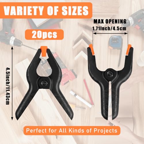 20 PCS 4.5" Heavy Duty Plastic Spring Clamps, Black Spring Clips for Backdrops, Craft Projects, Woodworking, Photography and Display Stands - size: 4.5in-20P