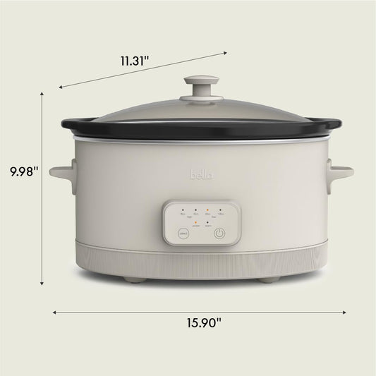 bella 6.0 Qt Programmable Slow Cooker, Ceramic Nonstick Coating, Adjustable Temperature & Cooking Times, Dishwasher Safe Stoneware Pot & Tempered Glass Lid, Tangle Free Cord Wrap, Oatmilk